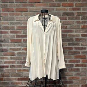 Lafayette 148 New With Tags 100% Silk Cream Long Sleeved Blouse Size XL